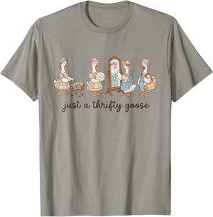 Vintage Just A Thrifty Goose Grandma Funny Silly Thrifting T-Shirt - T-Shirt | Sand