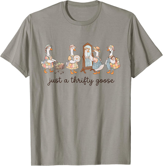 Vintage Just A Thrifty Goose Grandma Funny Silly Thrifting T-Shirt - T-Shirt | Sand