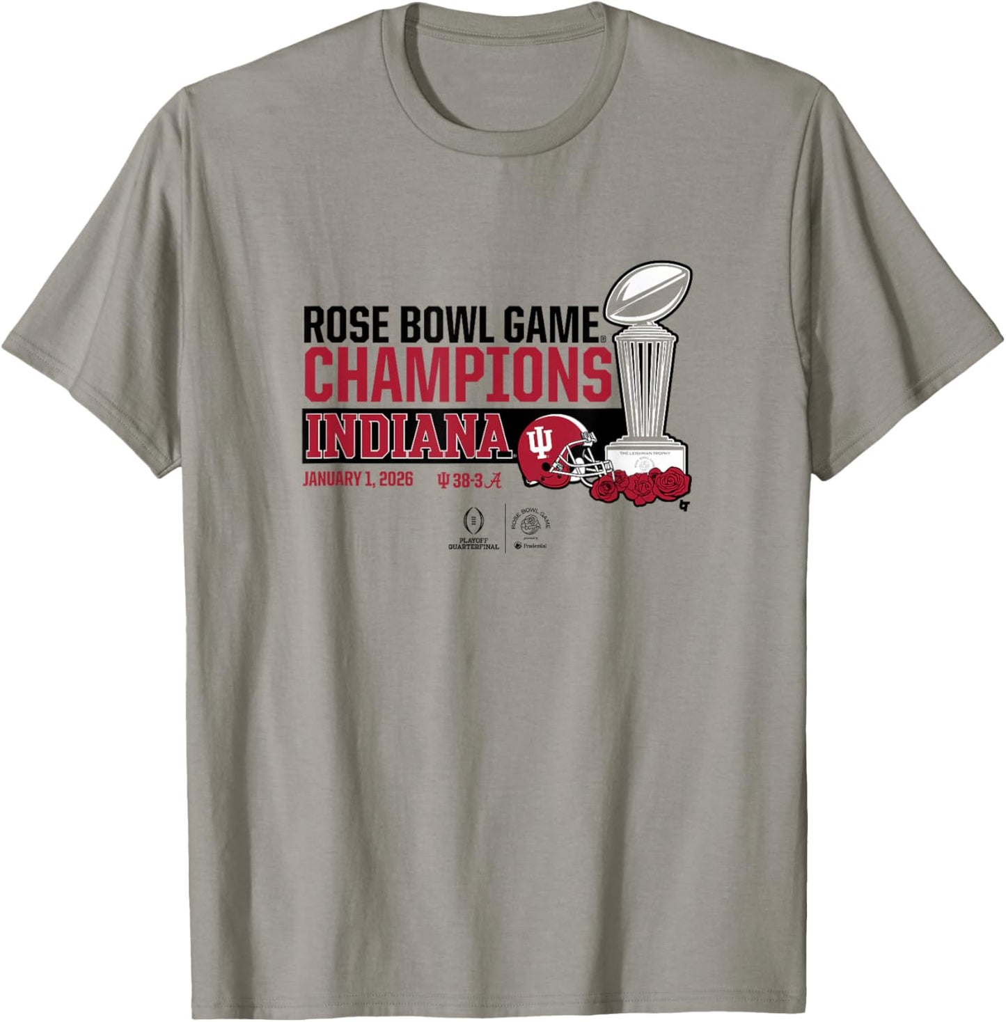 Indiana 2025-26 College Football Playoff Rose Bowl Trophy T-Shirt - T-Shirt | Sand