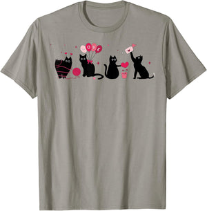Retro Black Cat Playing Heart Valentines Day Cat Kitty Lover T-Shirt - T-Shirt | Sand