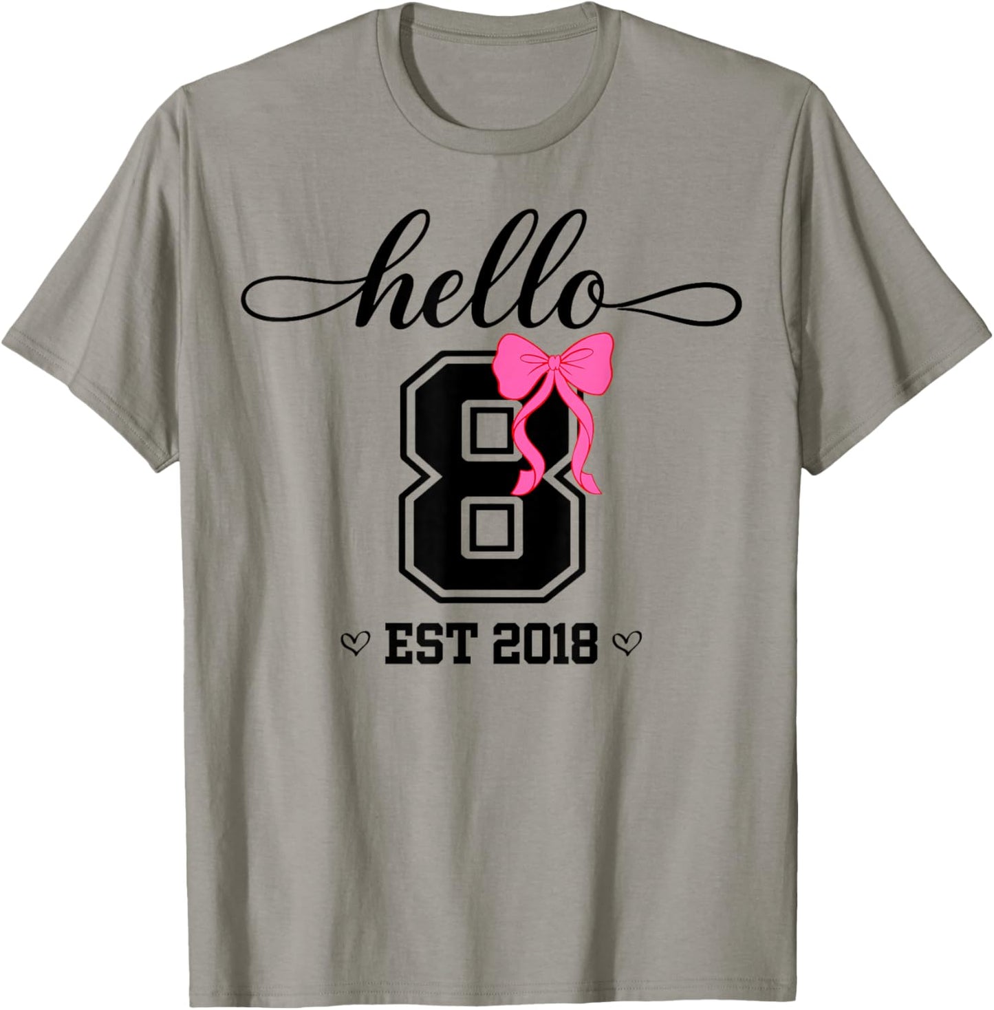 Hello Eight Est 2018 Coquette Bow 8th Birthday Girl T-Shirt - T-Shirt | Sand