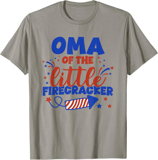 Oma of The Little Firecracker Fourth of July Birthday T-Shirt - T-Shirt | Sand