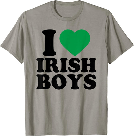I Love Irish Boys Shirt Green Heart Shamrock St Patricks Day T-Shirt - T-Shirt | Sand
