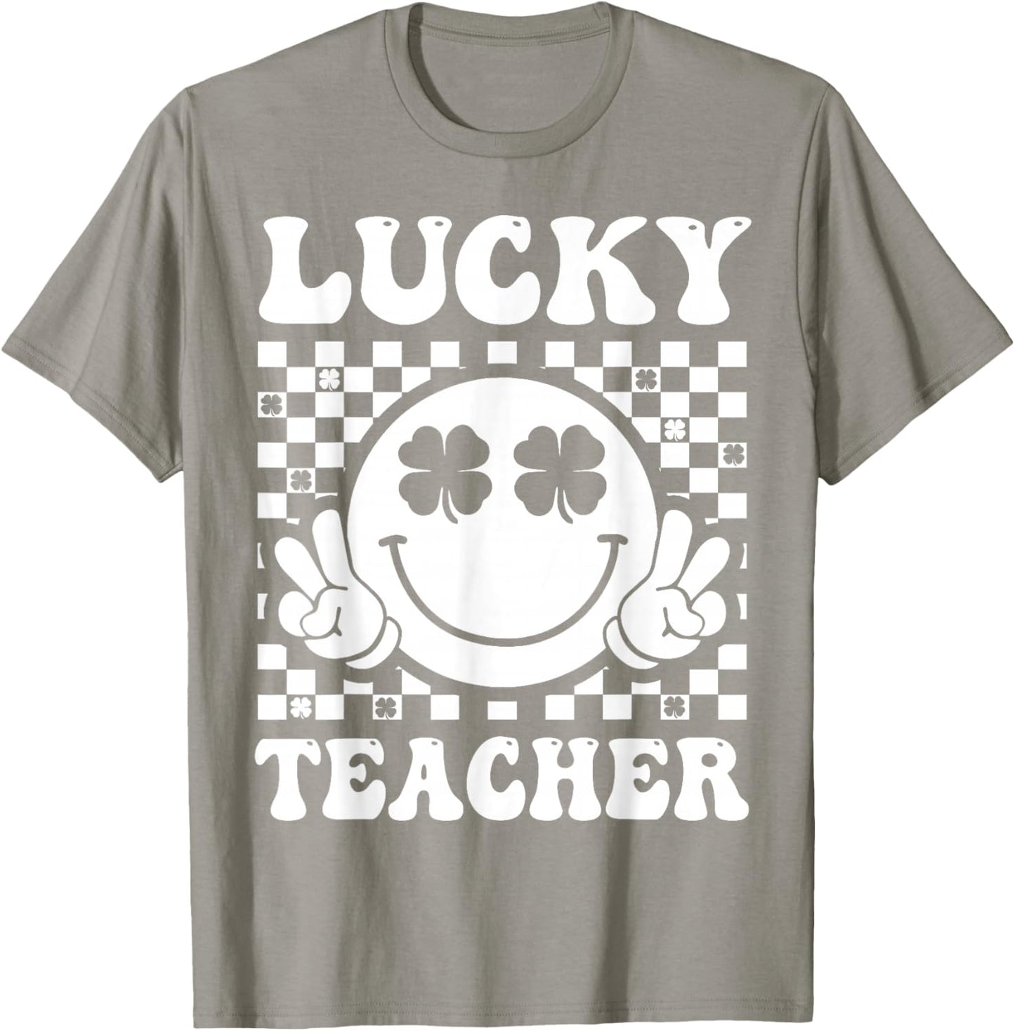 Lucky Teacher Retro Smile Face Shamrock St Patricks Day T-Shirt - T-Shirt | Sand
