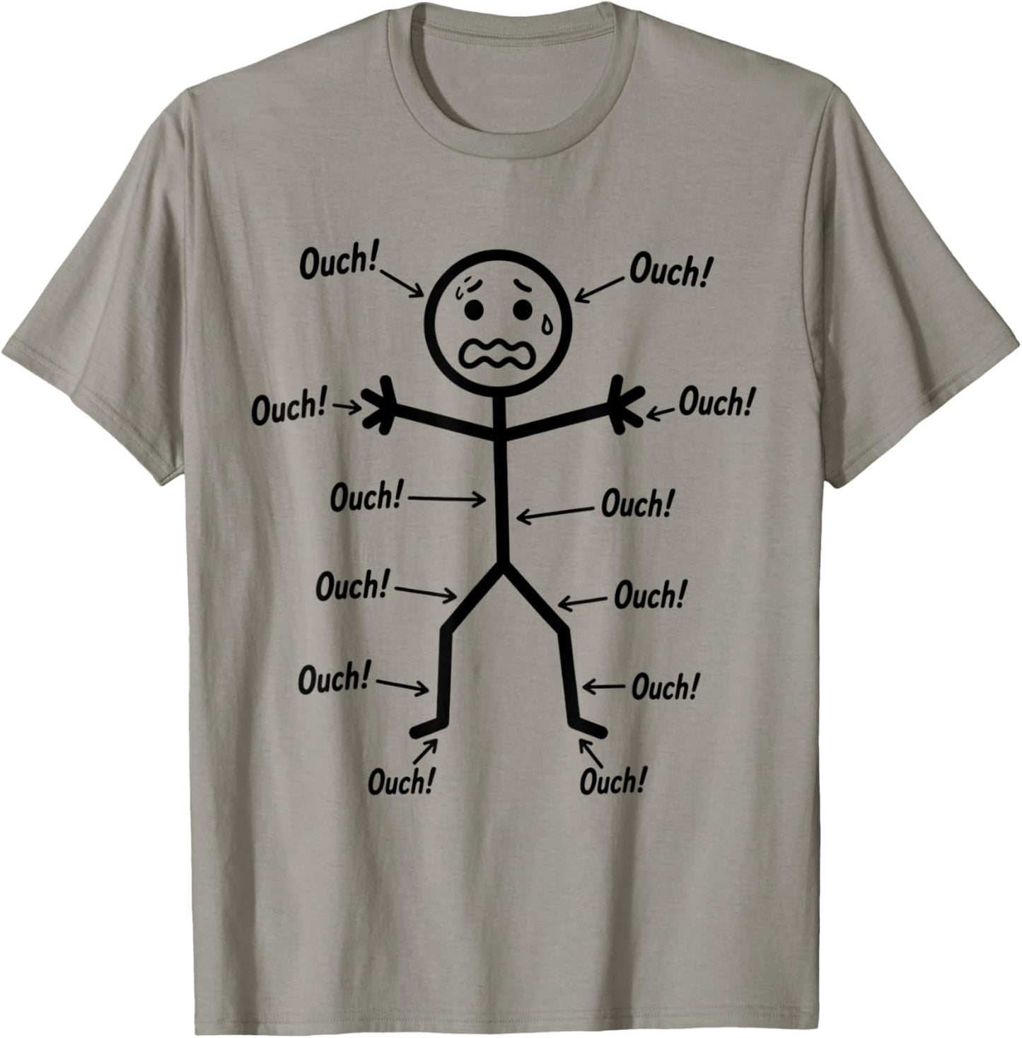 Ouch Ouch Ouch Funny Full Body Pain Humor Comedy Stickman T-Shirt - T-Shirt | Sand