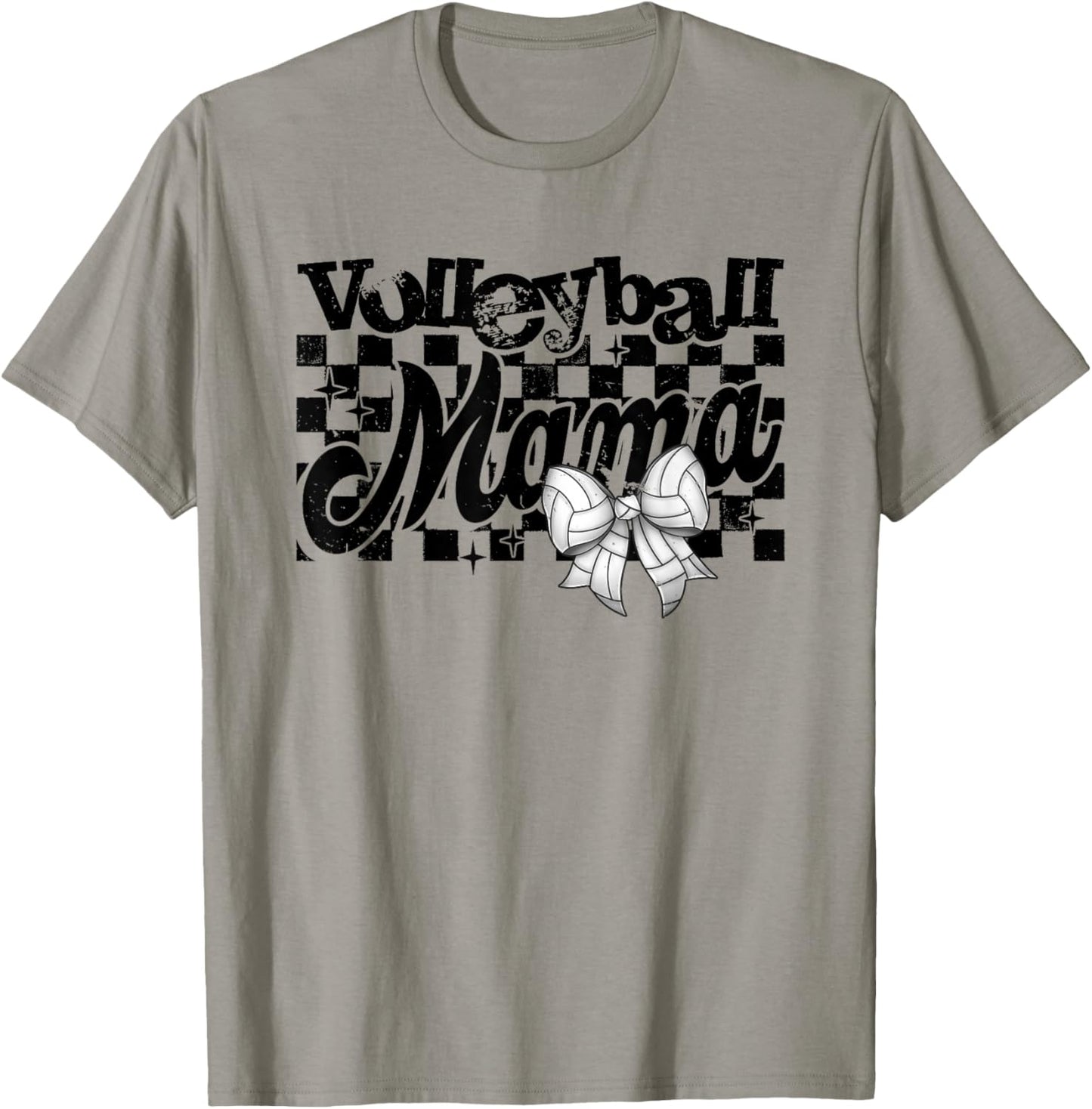 Volleyball Mama Checkered Mothers Day Coquette Bow Mom Life T-Shirt - T-Shirt | Sand
