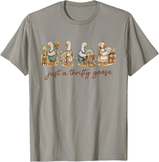 Funny Silly Thrifting Cute Just A Thrifty Goose Grandma Core T-Shirt - T-Shirt | Sand