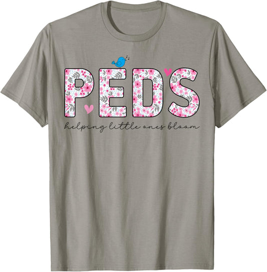 PEDS Nursing Floral Pediatric Nurse T-Shirt - T-Shirt | Sand