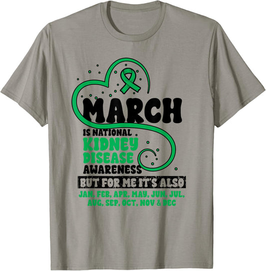Kidney Disease Green Ribbon Month Kidney Disease Awareness T-Shirt - T-Shirt | Sand