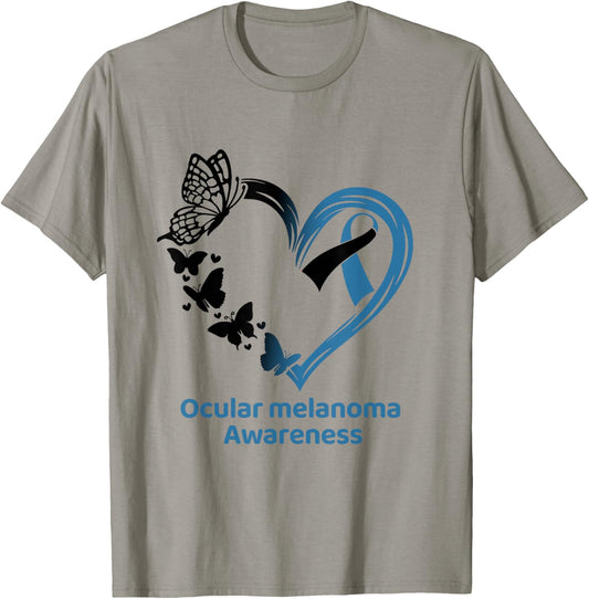 Ocular Melanoma Awareness Ribbon Heart Butterfly T-Shirt - T-Shirt | Sand