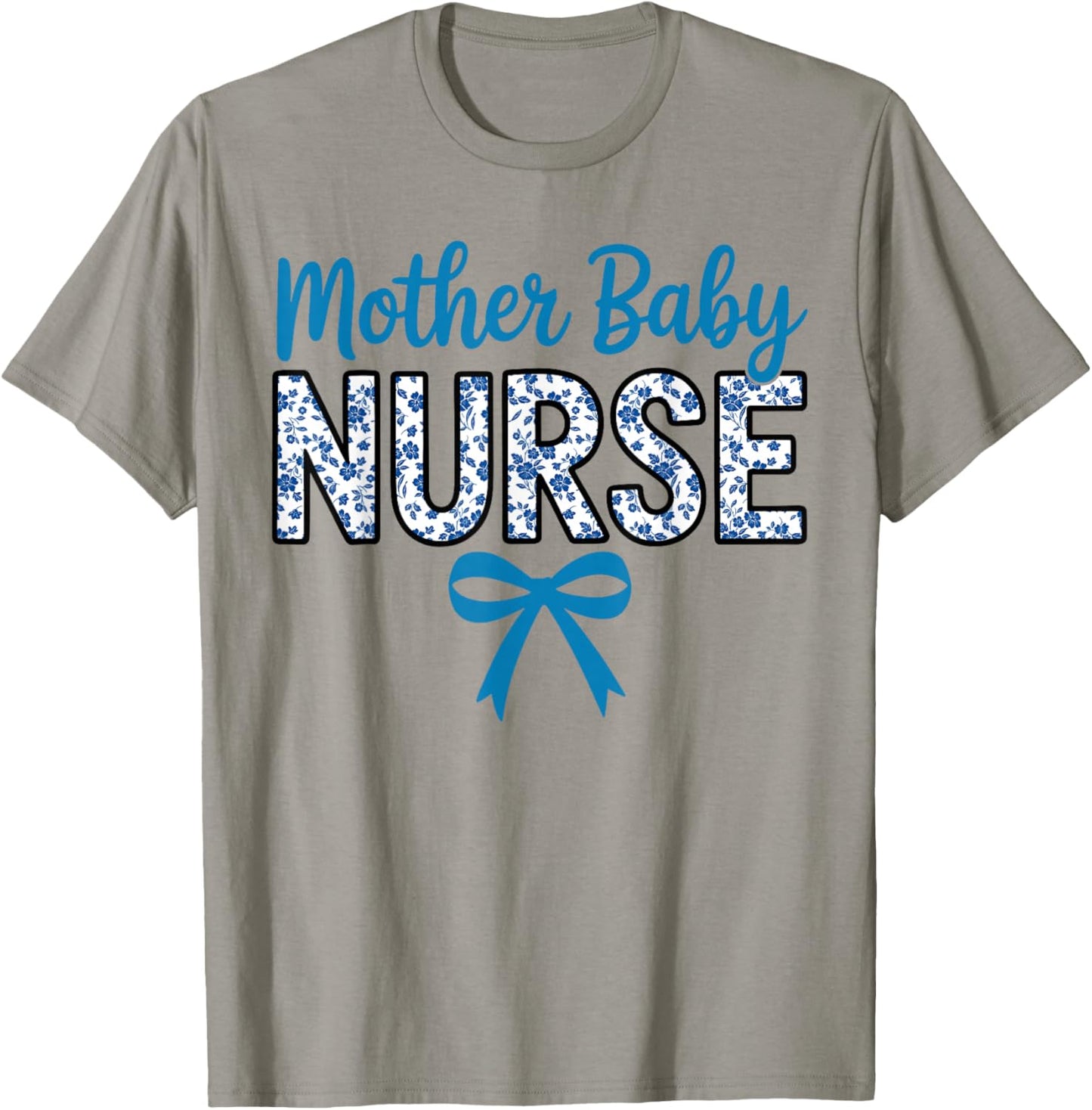 Cute Nurse Coquette Blue Bow Postpartum Nurse Mother Baby T-Shirt - T-Shirt | Sand