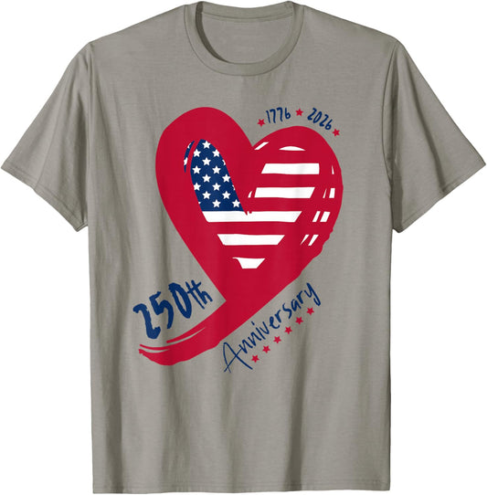 250th Anniversary 250 Years USA Flag Patriotic Heart America T-Shirt - T-Shirt | Sand