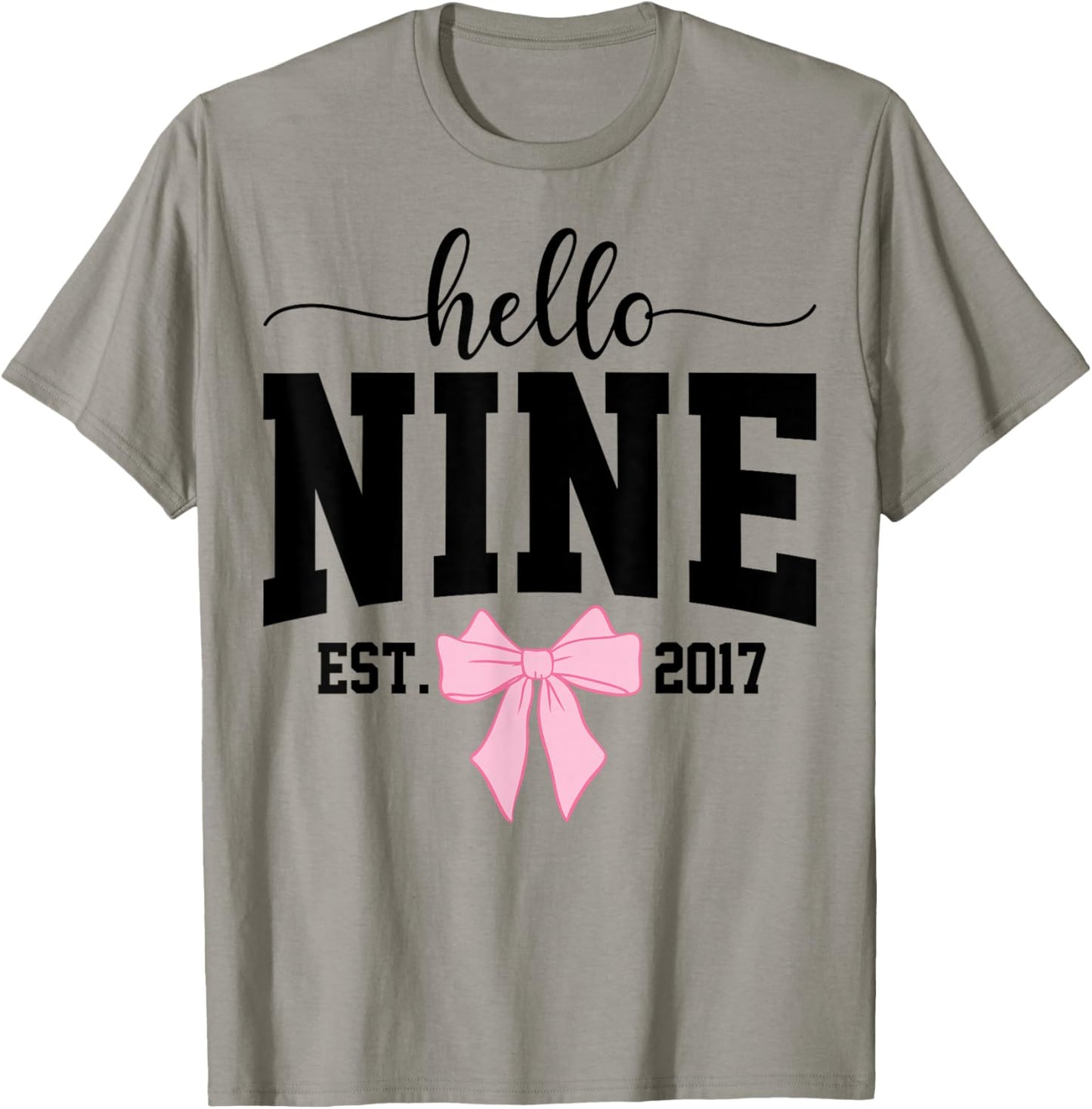 Hello Nine Est 2017 Coquette Bow 9th Birthday Girl T-Shirt - T-Shirt | Sand
