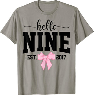 Hello Nine Est 2017 Coquette Bow 9th Birthday Girl T-Shirt - T-Shirt | Sand