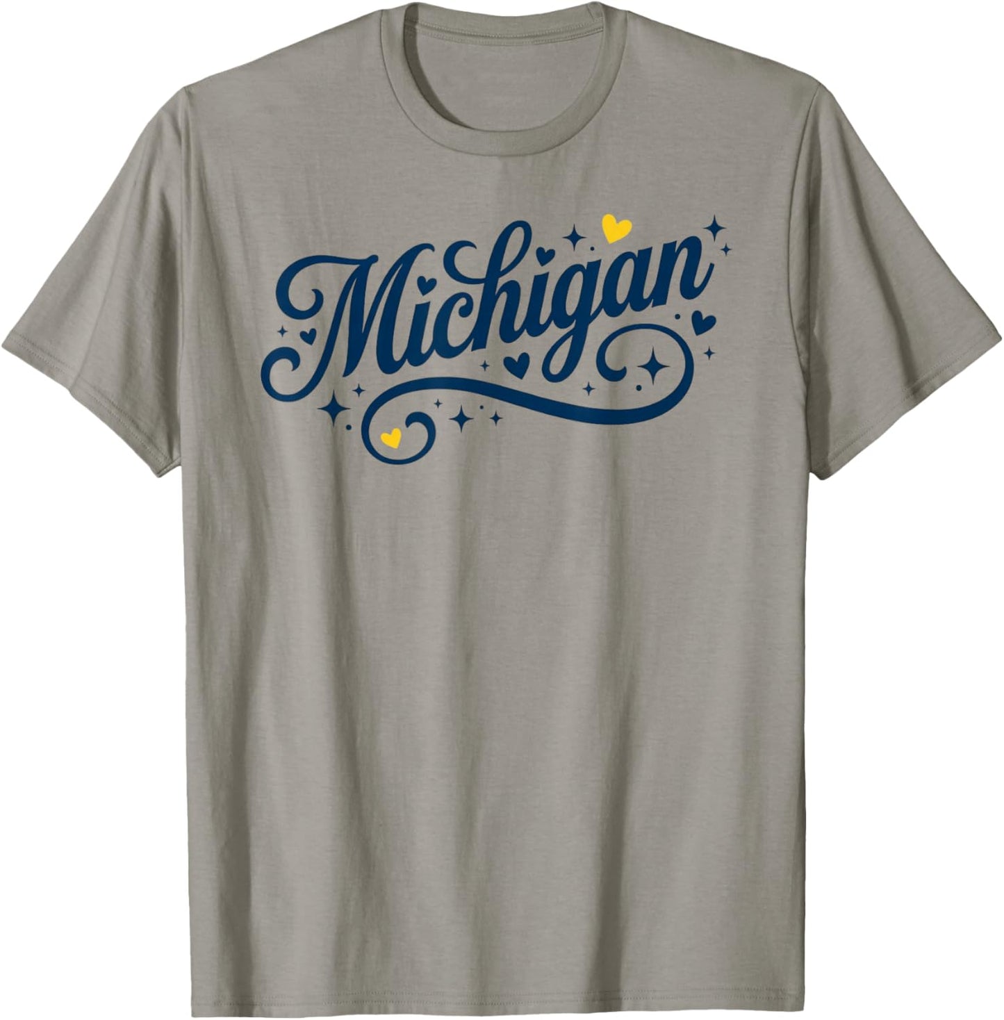 Michigan Script Heart State Pride Feminine Cute Michigan T-Shirt - T-Shirt | Sand