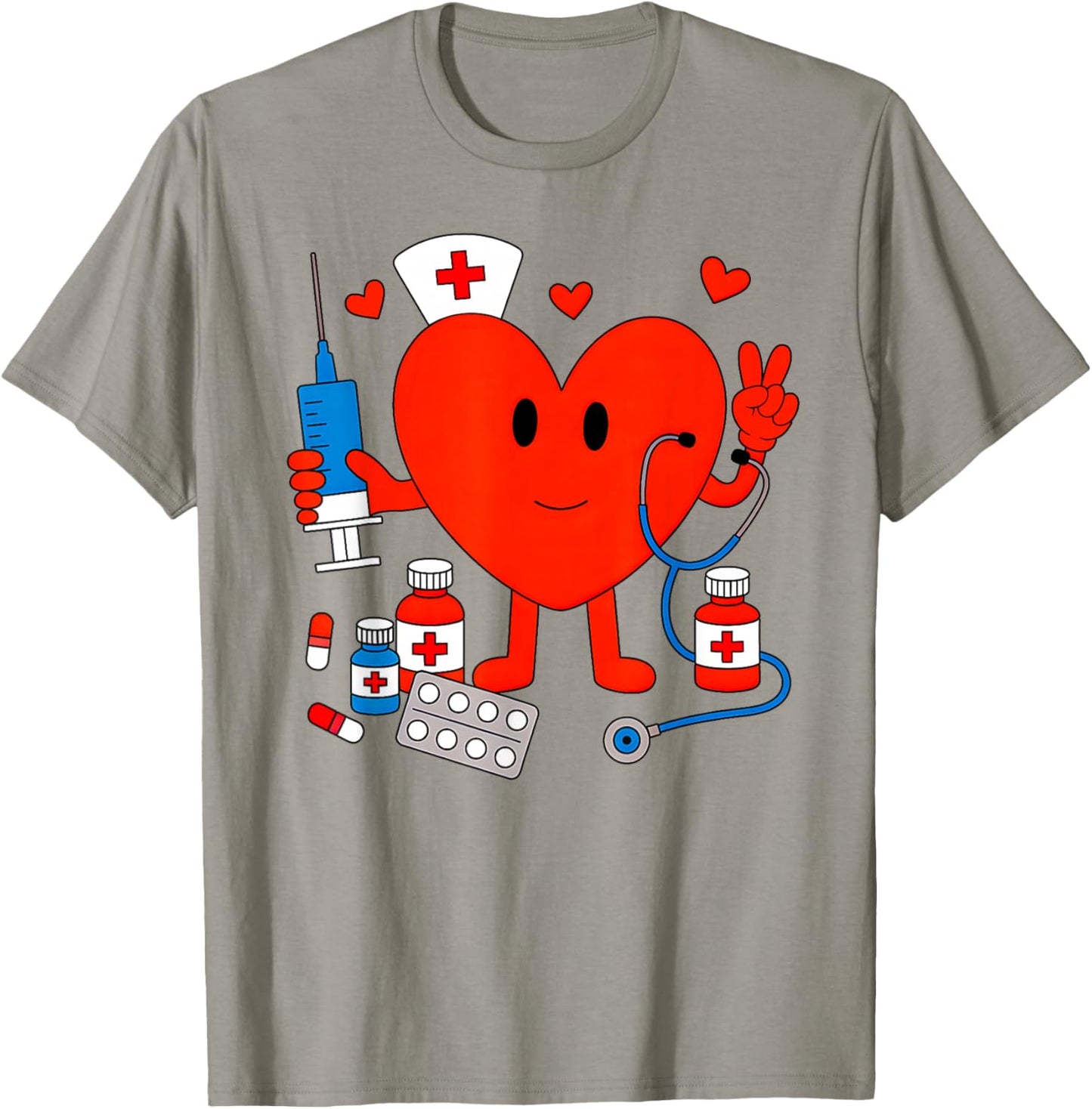 Valentines Day Nurse Heart Nursing Scrub Top Girls Women T-Shirt - T-Shirt | Sand