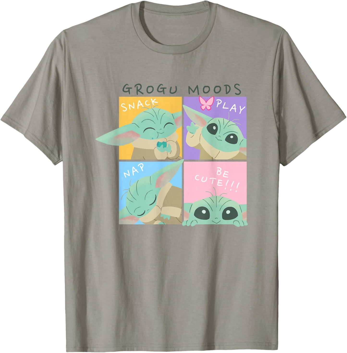 Star Wars The Mandalorian Grogu Mood Chart Snack Nap Play T-Shirt - T-Shirt | Sand