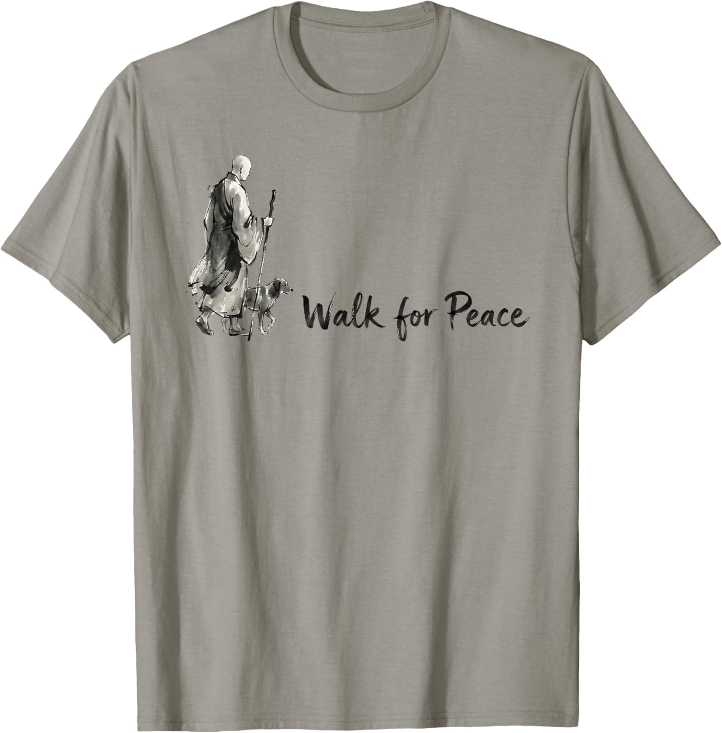 Minimalist Zen Art Walk for Peace Monks with Aloka Dog T-Shirt - T-Shirt | Sand