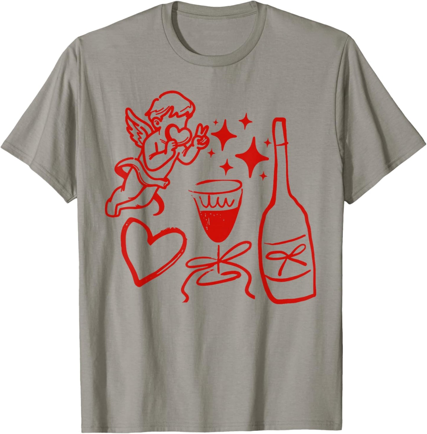 Funny Cupid Valentine Wine Heart Men Women Valentines Day T-Shirt - T-Shirt | Sand