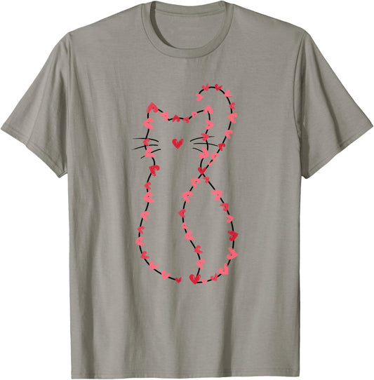 Cat Valentines Day Heart Love Kitten Cat Lover Women Girls T-Shirt - T-Shirt | Sand