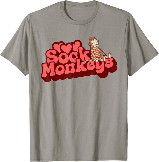 Love Sock Monkeys Retro Cute T-Shirt - T-Shirt | Sand