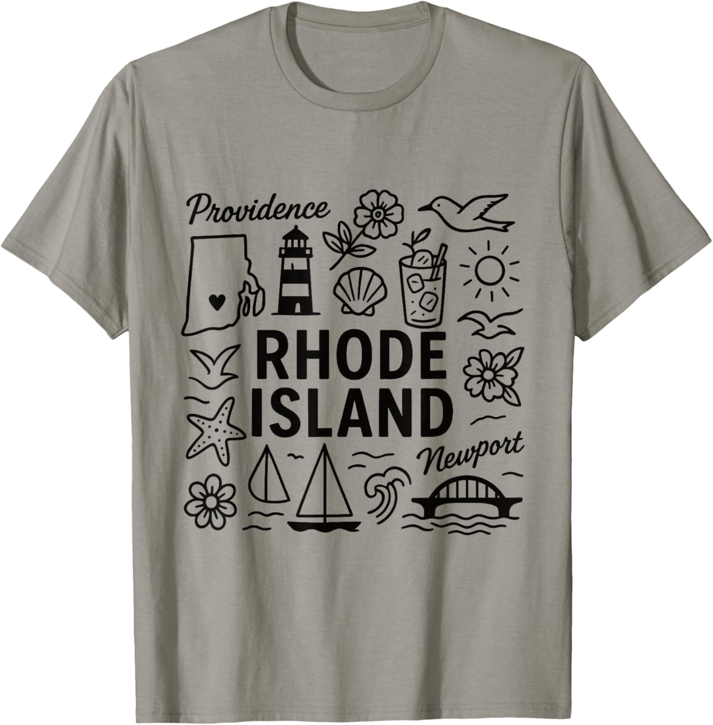 Rhode Island USA State Symbols Vintage Souvenir Cute Doodle T-Shirt - T-Shirt | Sand