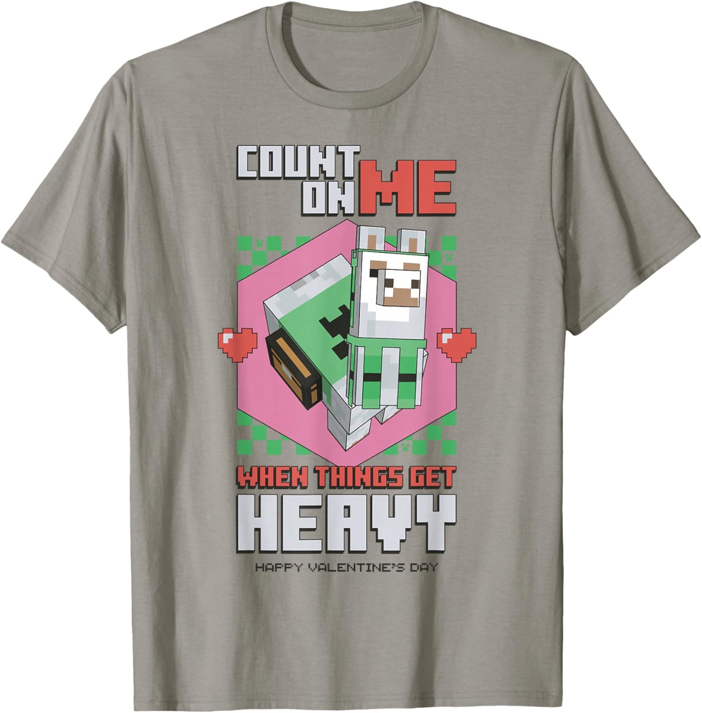 Minecraft Llama Count On Me Valentines T-Shirt - T-Shirt | Sand