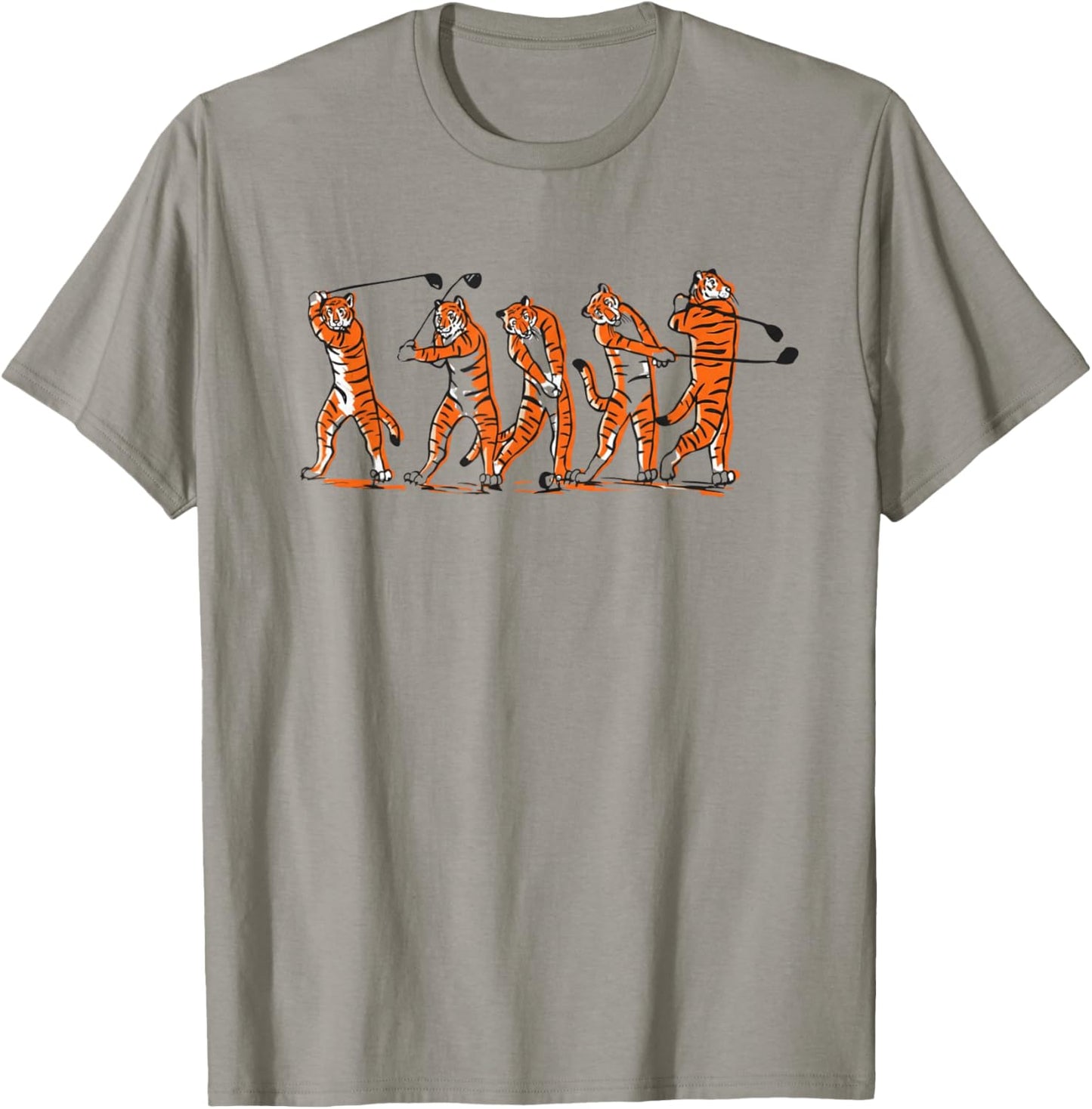 Tiger Swinging Golf Design T-Shirt - T-Shirt | Sand
