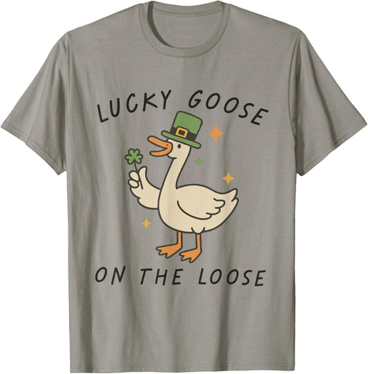 Lucky Goose On The Loose St Patrick's Day Lucky Shamrock T-Shirt - T-Shirt | Sand