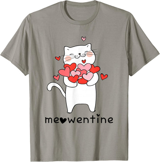Meowentine Cute Cat Valentines Day Men Women Cat Dad Cat mom T-Shirt - T-Shirt | Sand
