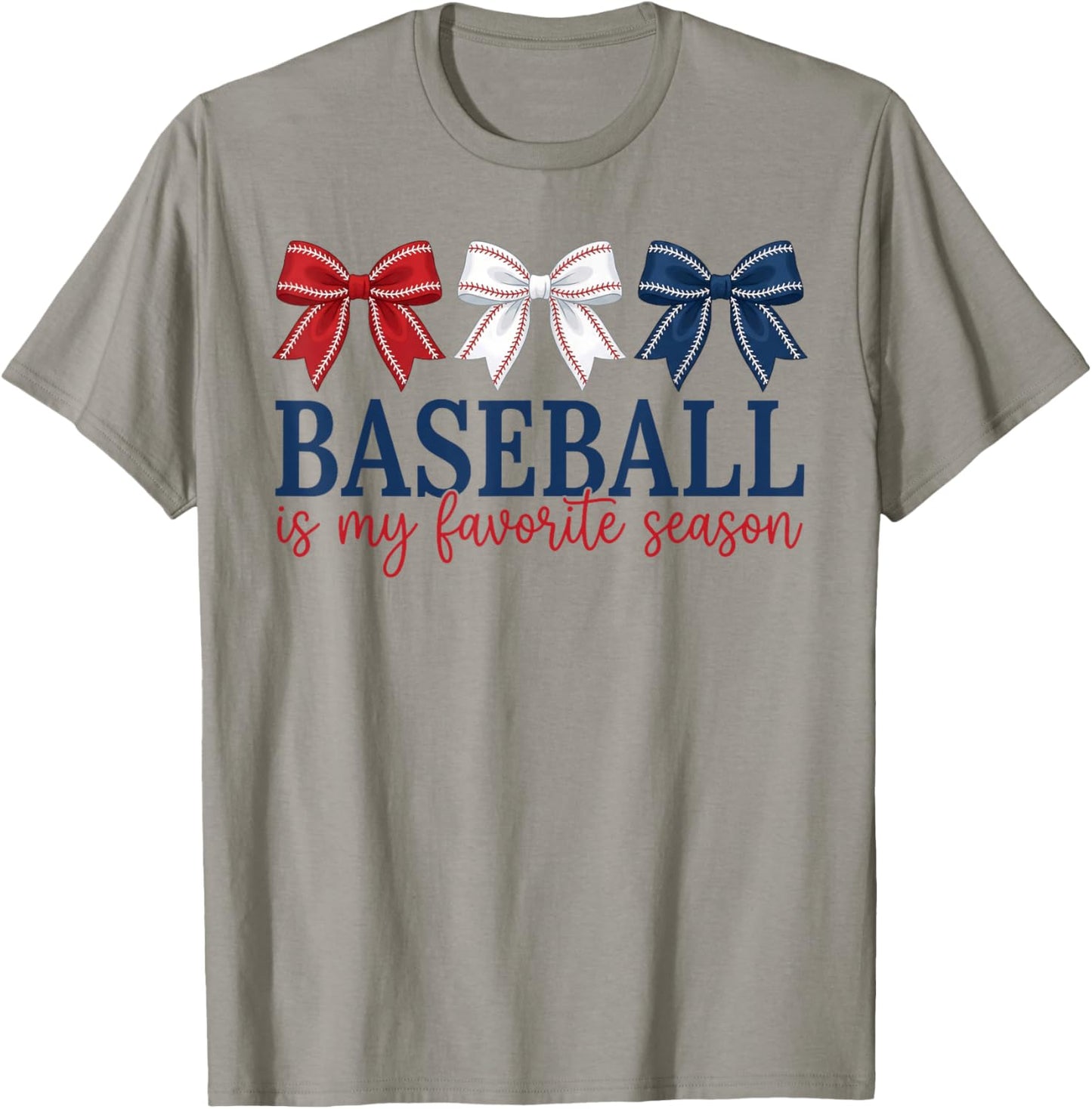 Baseball is My Favorite Season Red White Blue Bows T-Shirt - T-Shirt | Sand