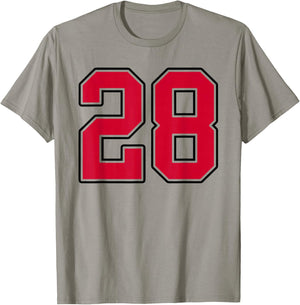 Red and Black Number 28 Jersey Player Uniform #28 T-Shirt - T-Shirt | Sand