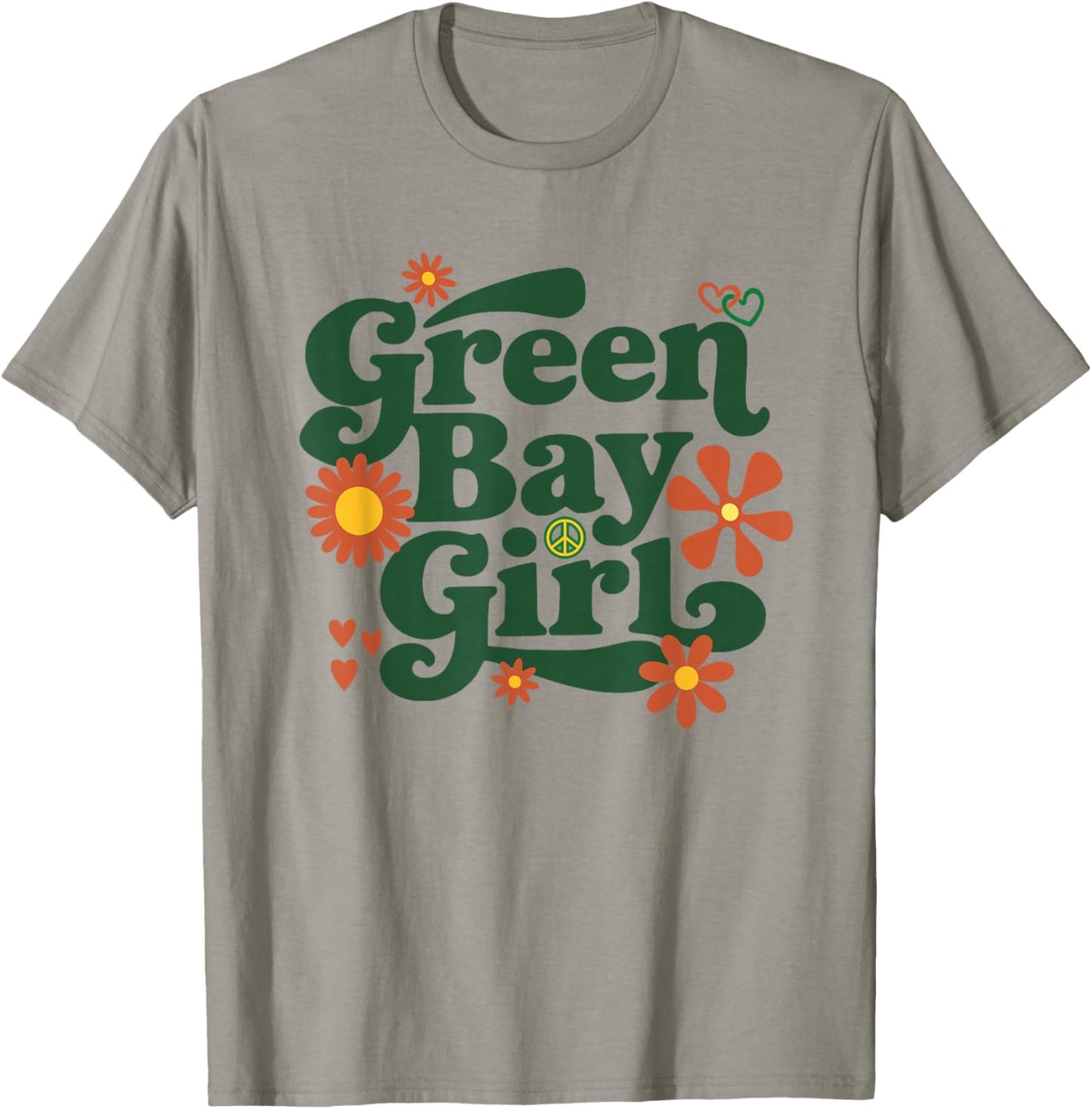 Retro Green Bay Girl Flowers GB Throwback City T-Shirt - T-Shirt | Sand