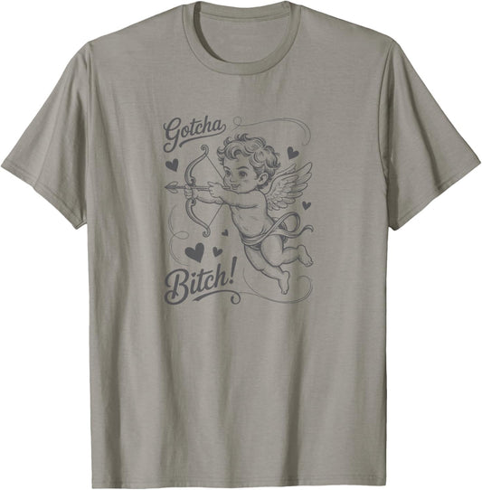 Gotcha Bitch Vintage Cupid Valentine T-Shirt - T-Shirt | Sand