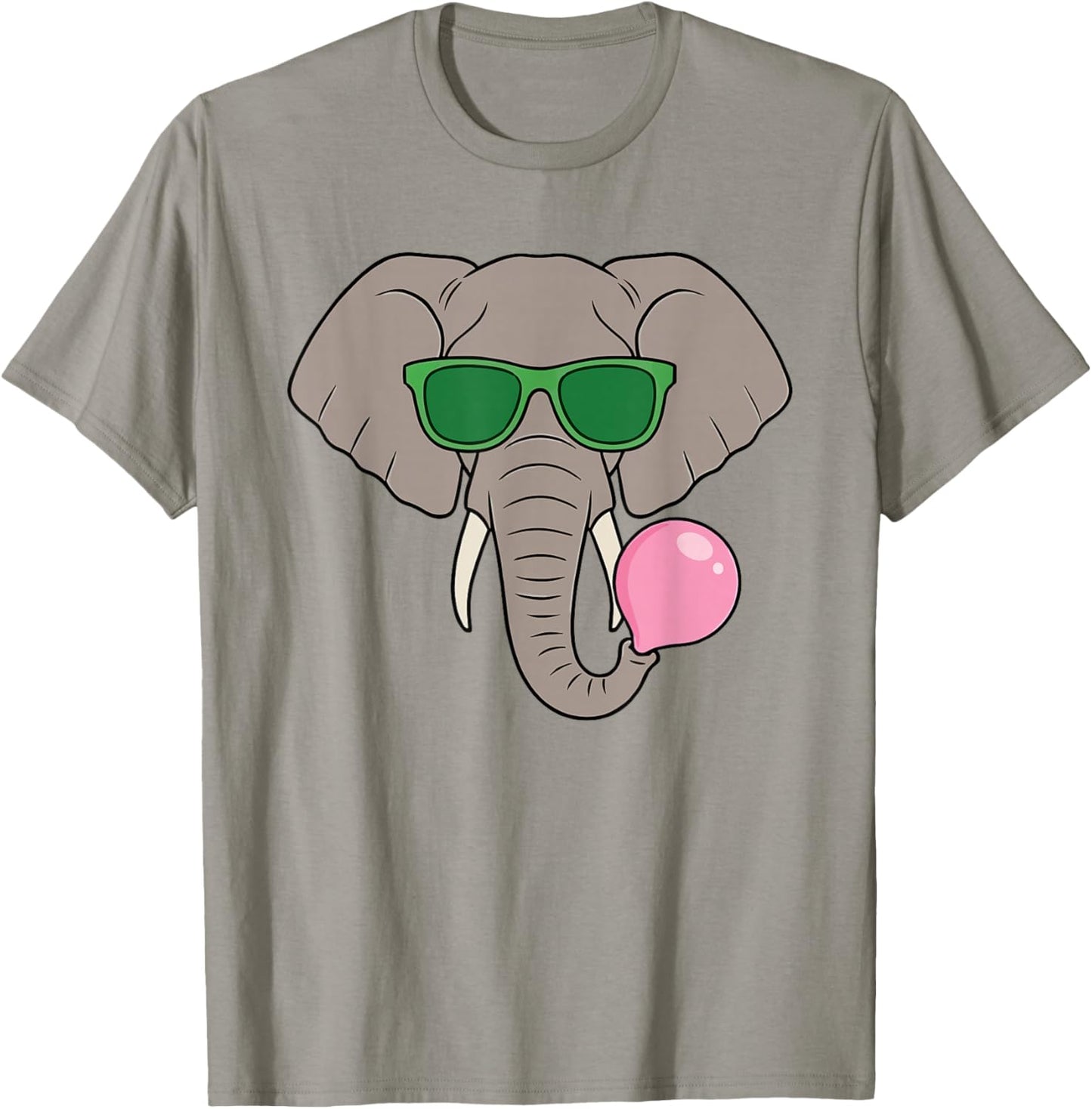 Funny Elephant Wearing Green Shades Blowing Bubble Gum T-Shirt - T-Shirt | Sand