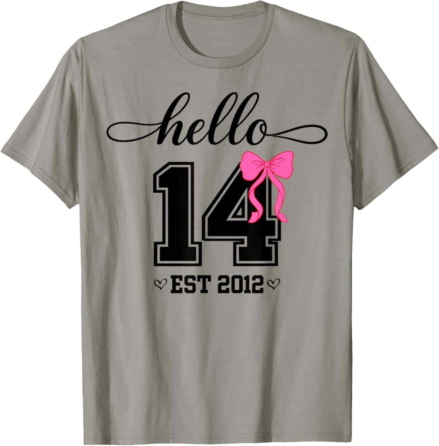 Hello Fourteenth Est 2012 Coquette Bow 14th Birthday Girl T-Shirt - T-Shirt | Sand