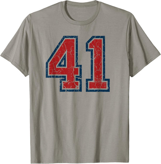 Red and Blue Sports Number 41 Jersey Uniform Player Fan T-Shirt - T-Shirt | Sand