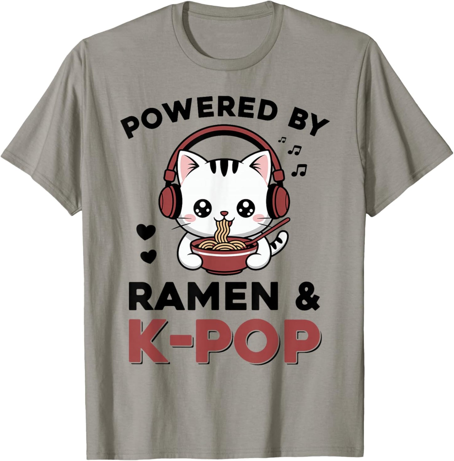 Kawaii Ramen Kpop Powered by Ramen & K-Pop Kawaii Cat K Pop T-Shirt - T-Shirt | Sand