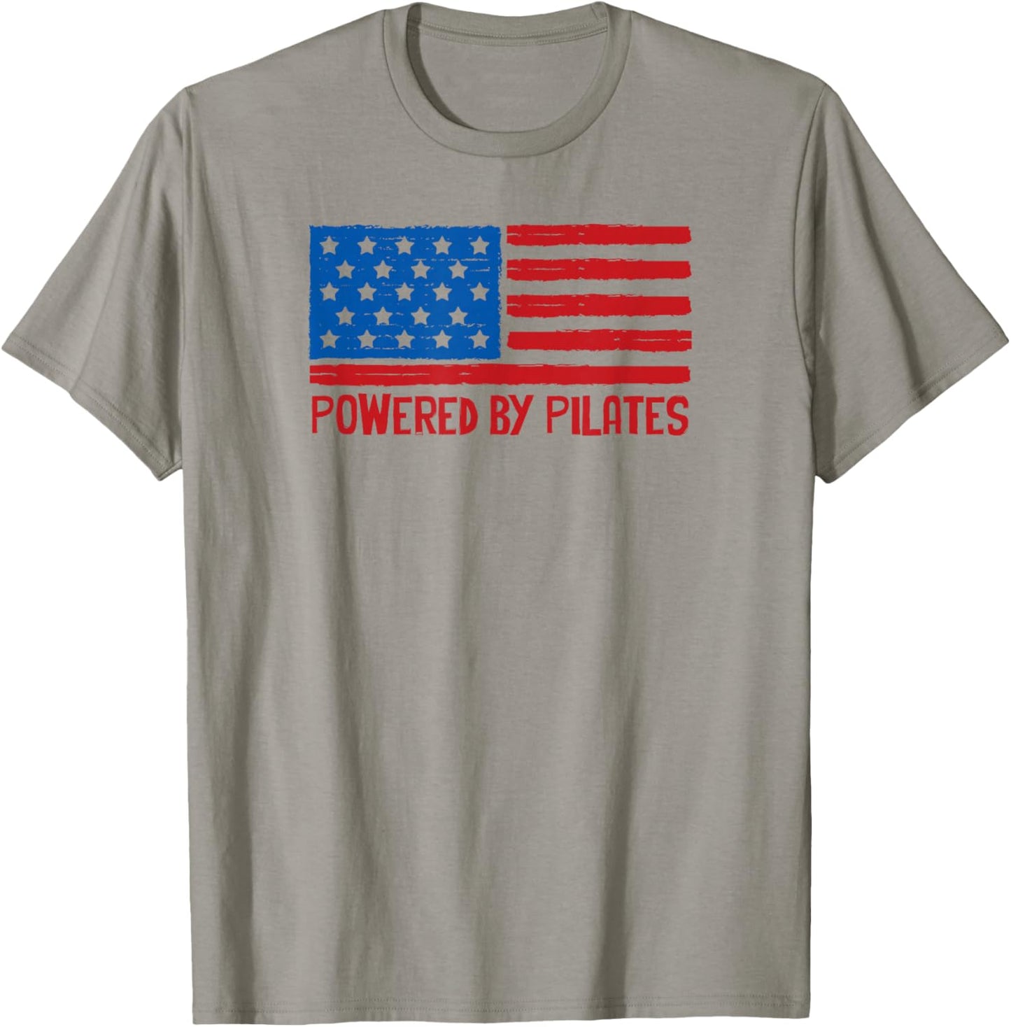 Patriotic American Powered by Pilates Flag 4th of July USA T-Shirt - T-Shirt | Sand