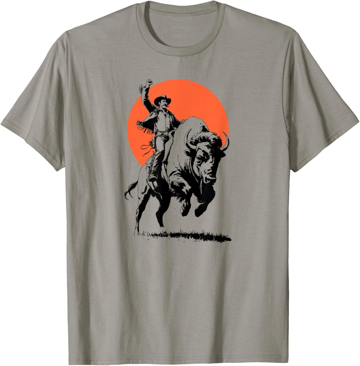 Bison Rider Cowboy Dude on an American Buffalo T-Shirt - T-Shirt | Sand