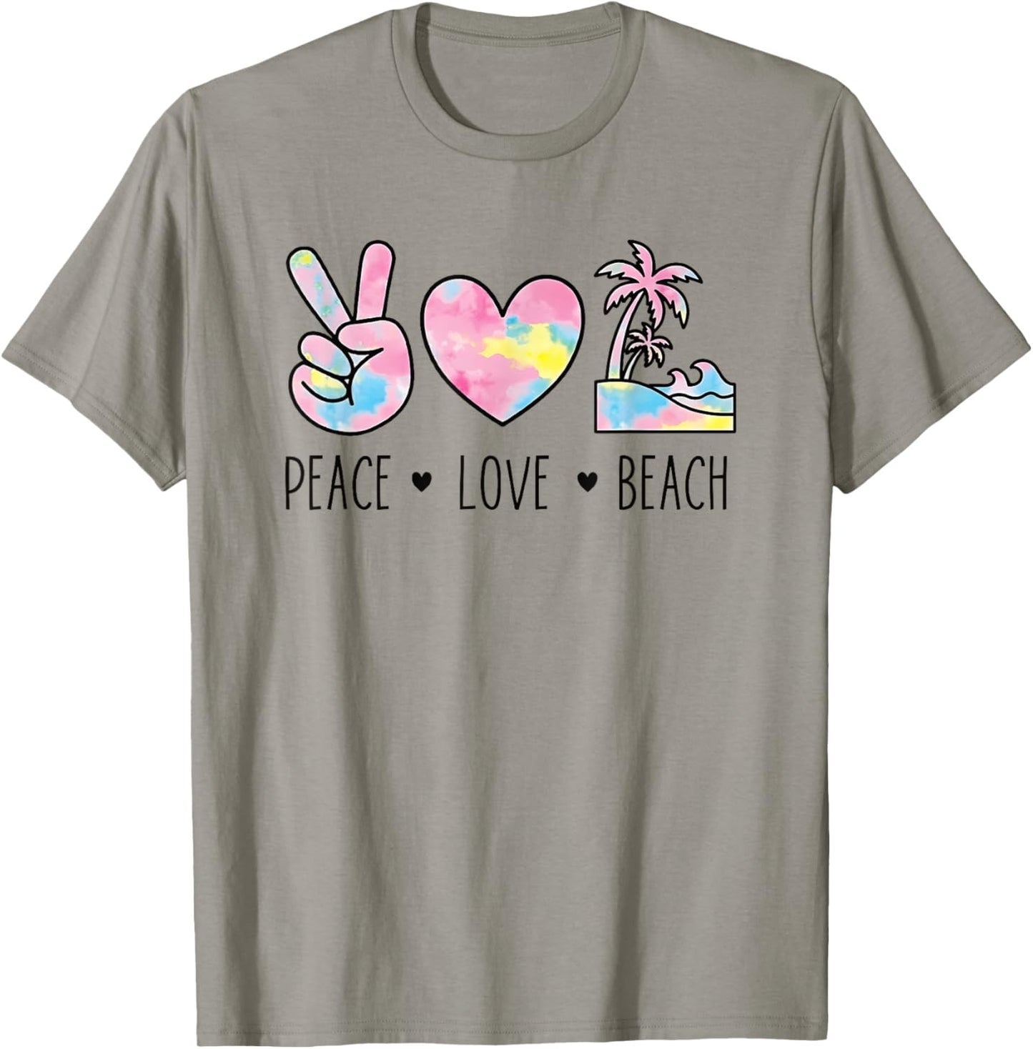Peace Love Beach Pastel Tie Dye Heart Palm Summer Graphic T-Shirt - T-Shirt | Sand
