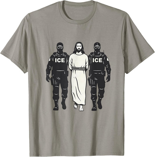 Anti ICE Jesus Arrested Parody T-Shirt - T-Shirt | Sand
