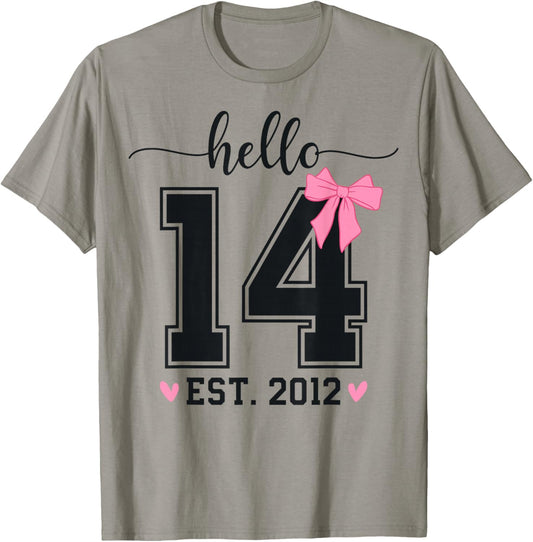 Hello Fourteen EST 2012 14th Birthday Coquette 14 Year Girl T-Shirt - T-Shirt | Sand