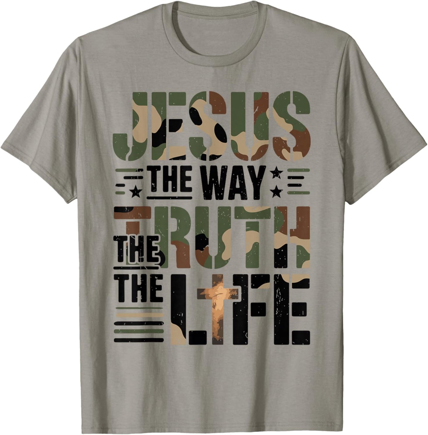 Christian Camouflage Jesus Way Truth Life Camo Bible Verse T-Shirt - T-Shirt | Sand