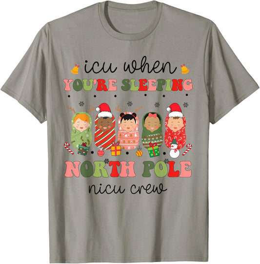 NICU Christmas Sleeping Babies NICU Nurse Winter T-Shirt - T-Shirt | Sand