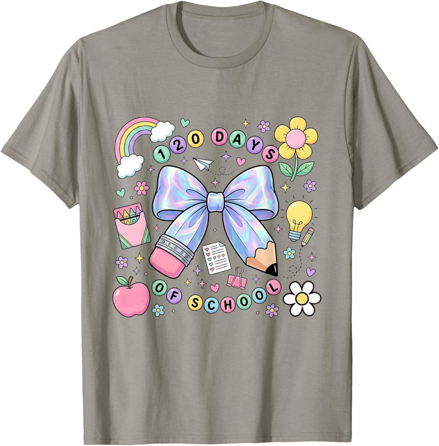 Happy 120 Days of School Bow Pencil T-Shirt - T-Shirt | Sand