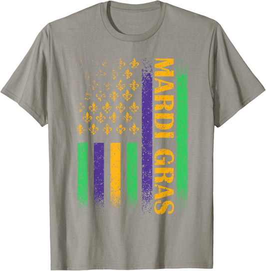 Carnival Mardi Gras USA American Flag Fleur de Lis Parade T-Shirt - T-Shirt | Sand