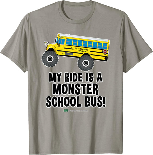 Monster School Bus Ride Funny Kids Big Wheel Truck Design T-Shirt - T-Shirt | Sand