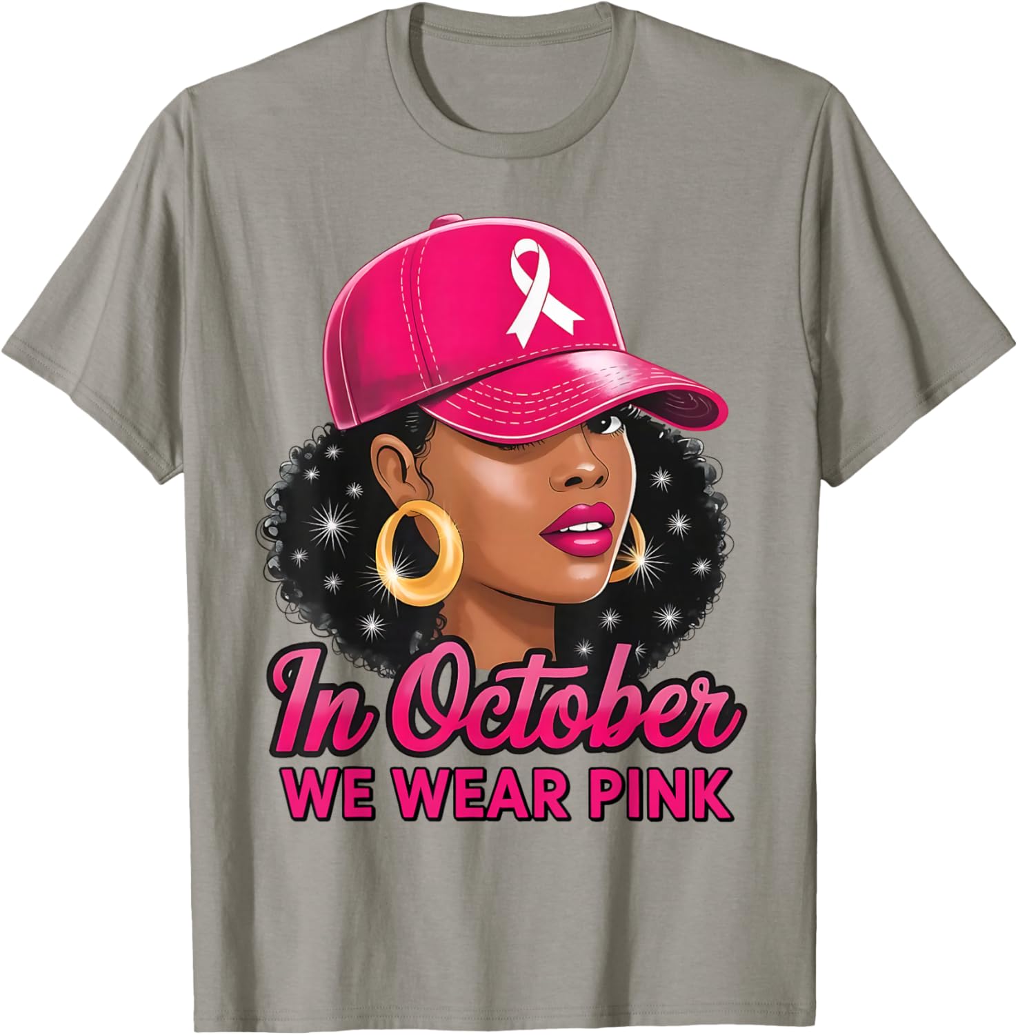 in October We Wear Pink Black Women Breast Cancer Awareness T-Shirt - T-Shirt | Sand