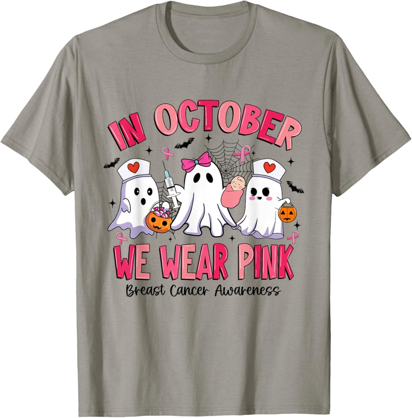 in October We Wear Pink Labor Delivery Nurse Breast Cancer T-Shirt - T-Shirt | Sand